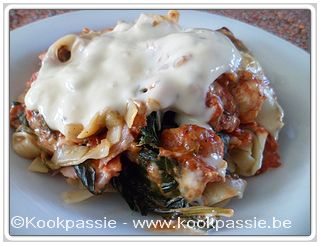 kookpassie.be - Lasagne - Aubergines, courgette, spinazie, kip, hesp, tomatensaus en bechamel