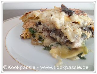 kookpassie.be - Lasagne met zalm, kabeljauw, mosseltjes, spinazie, champignons en Vis-bechamelsaus (1092)