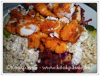 kookpassie.be - Gepanneerde kippenhaasjes Mexiacaanse wijze (Lidl) met rauwe groenten