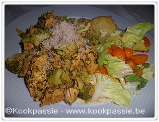 kookpassie.be - Gebakken kip met Appelkerriesaus (147) en broccoli en vegetarische Parmezaan (1093)