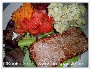 kookpassie.be - Rumsteak met rauwe groenten en koude aardappelen