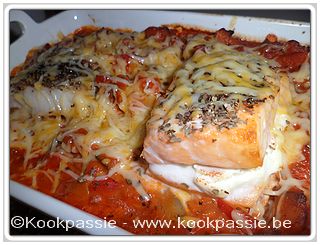kookpassie.be - Zalm en kabeljauw met groententomatensaus en sobanoedels in de oven