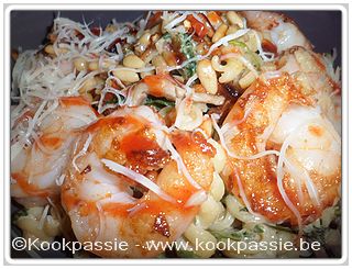 kookpassie.be - Tagliatelli - Garnalen in roomsaus met spinazie, champignon en zongedroogde tomaten