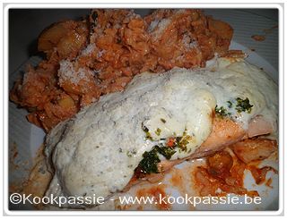 kookpassie.be - Groentenschotel met zalm en light saus en rijst