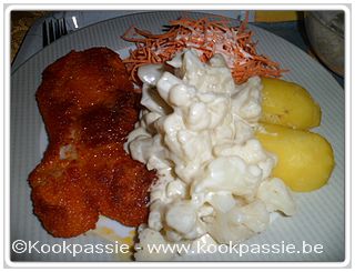kookpassie.be - Wienersnitzel met microgolf patatjes en bloemkool met bechamel
