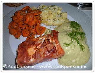 kookpassie.be - Gebakken zalm met wortelen, gekookte aardappelen en venkel-courgettesaus
