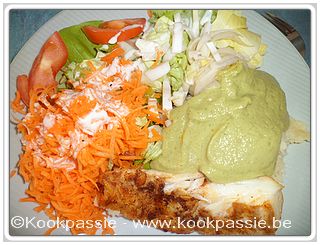 kookpassie.be - Gebakken kabeljauw met venkel, courgette saus en rauwe groenten met puree