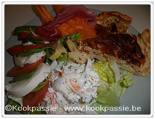 kookpassie.be - Restjes - Quiche - Saveurs d’Italie (Gorgonzola, Parma) met Seranoham, meloen en tomaat, mozarella en basilicum