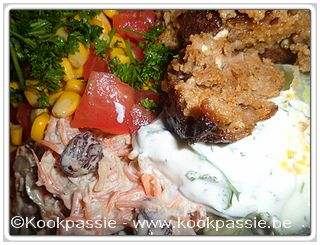 kookpassie.be - Fricandon opgevuld met geitenkaas en rauwe groenten (sausje : griekse yoghurt, peterselie, look, citroensap) (2 dagen)