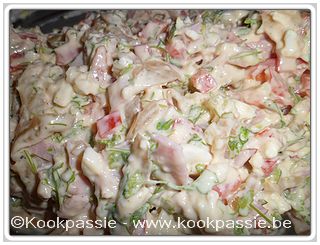 kookpassie.be - Hesp, kalkoen salade met selder, rode paprika, kervel, verse kaas, mayo light, ui gebakken in cajun