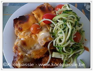 kookpassie.be - Rest Lasagna met eigen kweek tomatensaus aangevuld met courgettepasta en eigen kweek tomaten