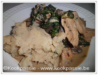 kookpassie.be - Kip met champignons, spinazie en Boursin Light met kruiden