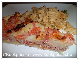 kookpassie.be - Quiche met aardappel, tomaat, roquefort en ham