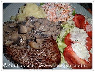 kookpassie.be - Steak met champignons en puree