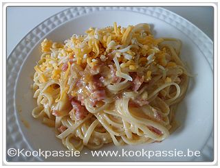 kookpassie.be - Pasta Carbonara met cheddar/mozarella gemalen kaas
