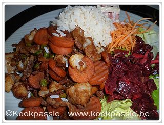 kookpassie.be - Varkenspita met groentenmix: bloemkool, erwtjes en worteltjes in sojasaus en gember