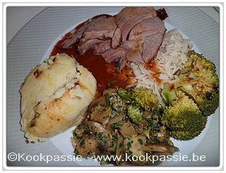 kookpassie.be - Australisch lamsvlees Colruyt met broccoli, champignons, pure en jagersaus (155) (3 dagen)