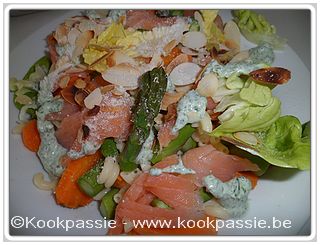 kookpassie.be - Mezze rigatonis aux asperges, speck et amandes