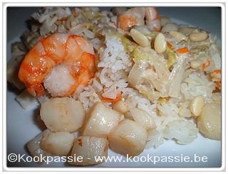 kookpassie.be - Gebakken mantelschelpen en scampi met witloofroomsaus en rijst